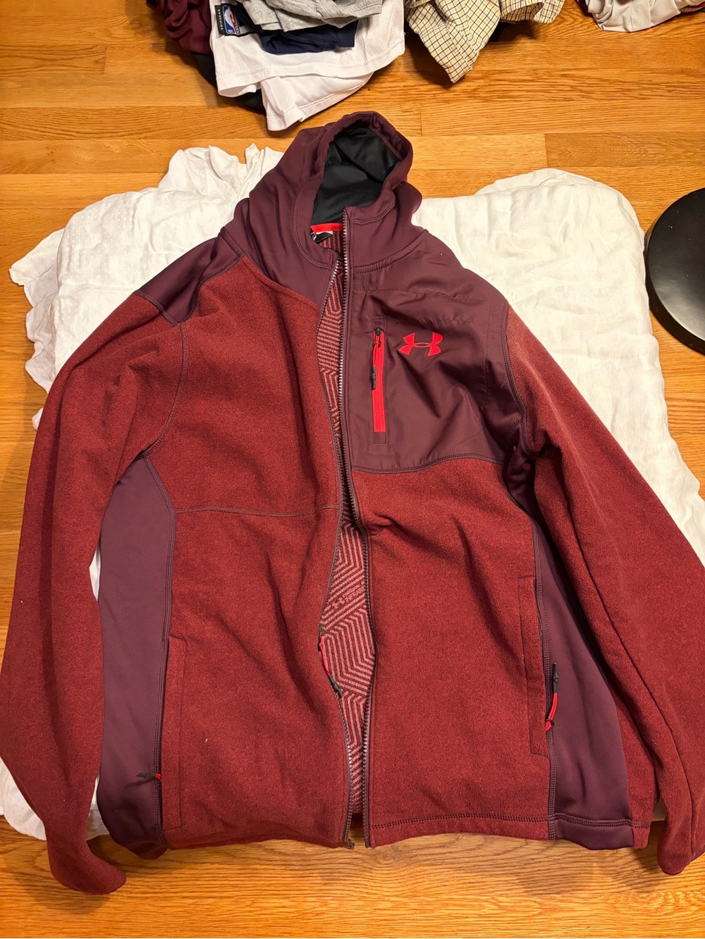 Under Armour Burgundy and Red Full-Zip Hooded Performance Jacket